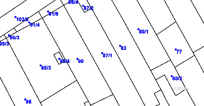 Parcela st. 87/1 v KÚ Fryšták, Katastrální mapa