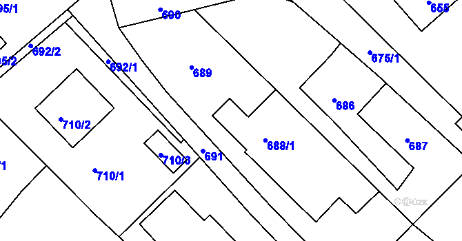 Parcela st. 688/2 v KÚ Fryšták, Katastrální mapa