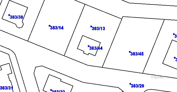 Parcela st. 383/44 v KÚ Horní Ves u Fryštáku, Katastrální mapa