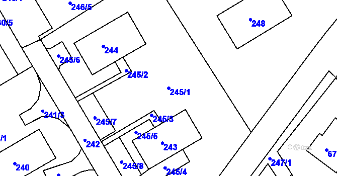 Parcela st. 245/1 v KÚ Horní Ves u Fryštáku, Katastrální mapa