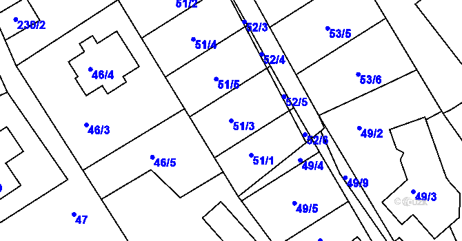 Parcela st. 51/3 v KÚ Horní Ves u Fryštáku, Katastrální mapa