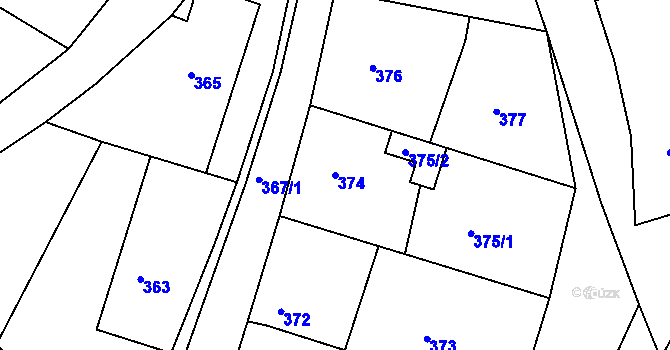 Parcela st. 374 v KÚ Horní Ves u Fryštáku, Katastrální mapa