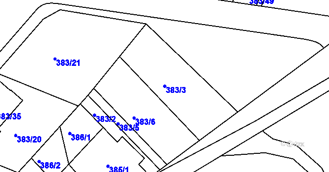 Parcela st. 383/3 v KÚ Horní Ves u Fryštáku, Katastrální mapa