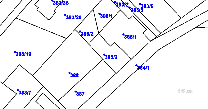 Parcela st. 385/2 v KÚ Horní Ves u Fryštáku, Katastrální mapa