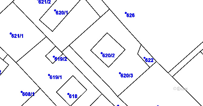 Parcela st. 620/2 v KÚ Horní Ves u Fryštáku, Katastrální mapa