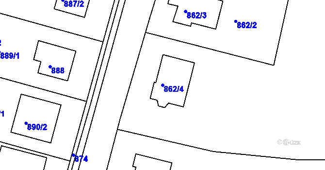 Parcela st. 862/4 v KÚ Horní Ves u Fryštáku, Katastrální mapa