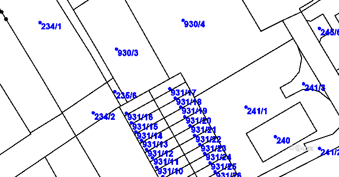 Parcela st. 931/17 v KÚ Horní Ves u Fryštáku, Katastrální mapa