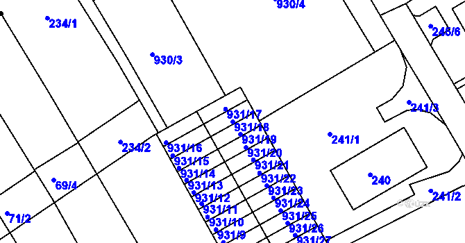 Parcela st. 931/18 v KÚ Horní Ves u Fryštáku, Katastrální mapa