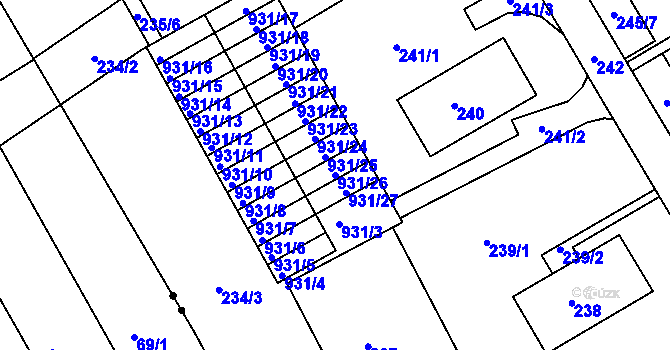Parcela st. 931/26 v KÚ Horní Ves u Fryštáku, Katastrální mapa