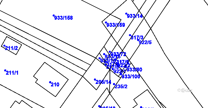 Parcela st. 933/15 v KÚ Horní Ves u Fryštáku, Katastrální mapa
