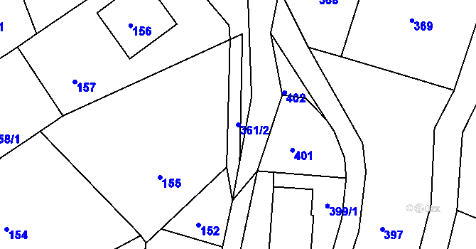 Parcela st. 361/2 v KÚ Horní Ves u Fryštáku, Katastrální mapa
