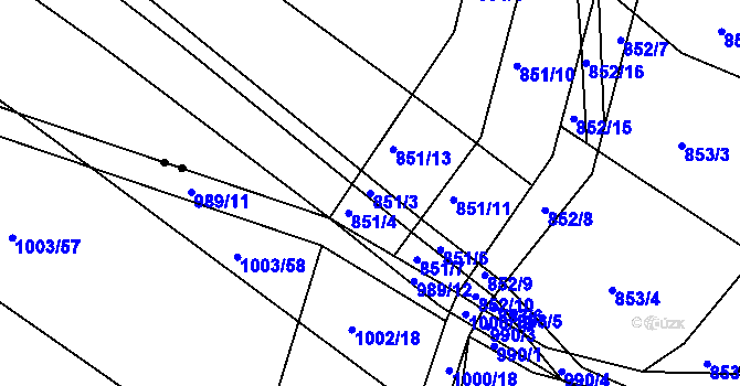 Parcela st. 851/3 v KÚ Horní Ves u Fryštáku, Katastrální mapa
