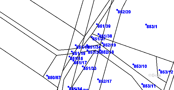 Parcela st. 851/34 v KÚ Horní Ves u Fryštáku, Katastrální mapa