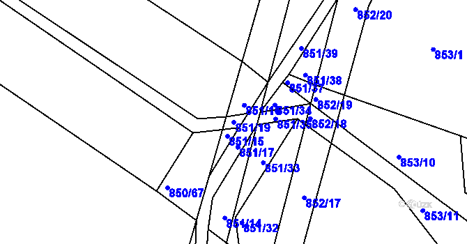 Parcela st. 851/19 v KÚ Horní Ves u Fryštáku, Katastrální mapa