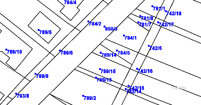 Parcela st. 789/14 v KÚ Horní Ves u Fryštáku, Katastrální mapa