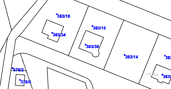 Parcela st. 383/38 v KÚ Horní Ves u Fryštáku, Katastrální mapa