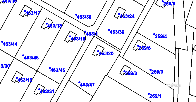 Parcela st. 463/20 v KÚ Vítová, Katastrální mapa
