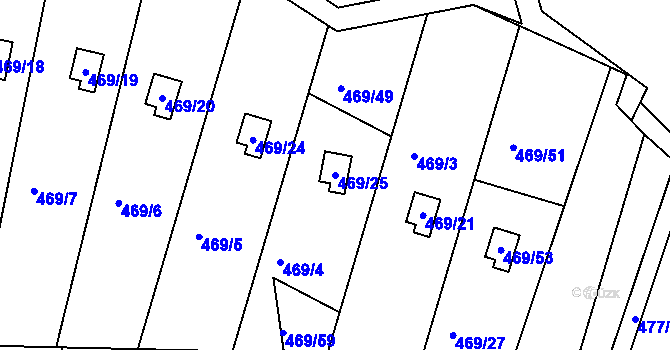 Parcela st. 469/25 v KÚ Vítová, Katastrální mapa