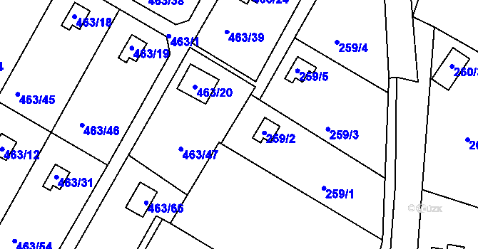 Parcela st. 463/64 v KÚ Vítová, Katastrální mapa