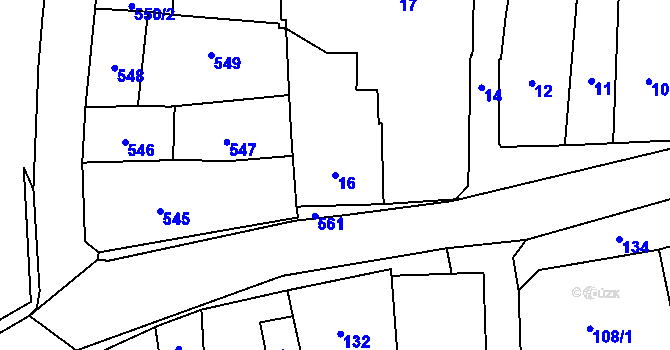 Parcela st. 16 v KÚ Fulnek, Katastrální mapa