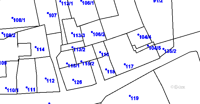 Parcela st. 116 v KÚ Fulnek, Katastrální mapa