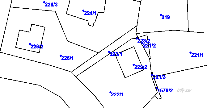 Parcela st. 223 v KÚ Fulnek, Katastrální mapa