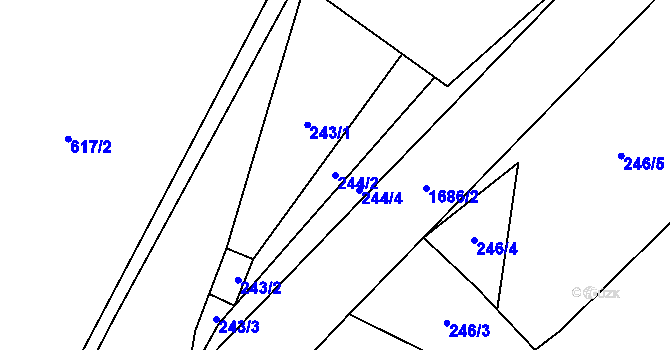 Parcela st. 244/2 v KÚ Fulnek, Katastrální mapa