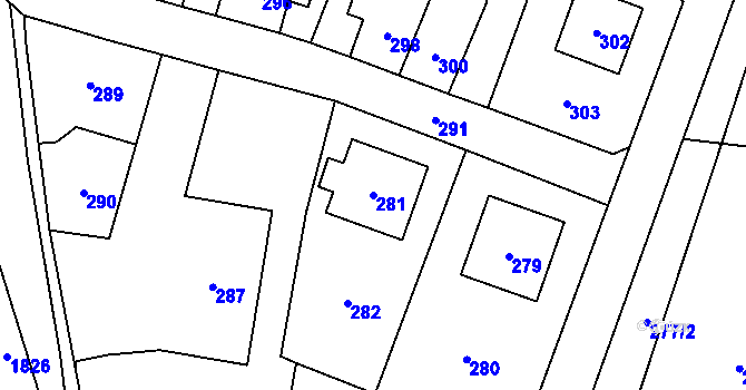 Parcela st. 281 v KÚ Fulnek, Katastrální mapa