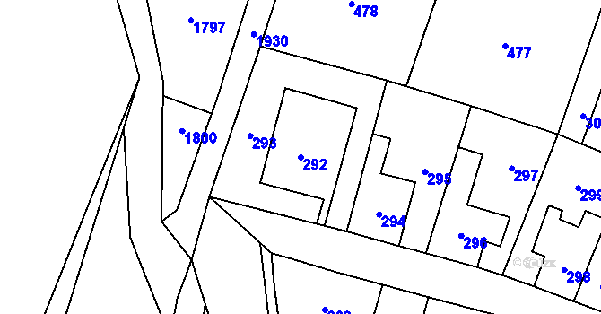 Parcela st. 292 v KÚ Fulnek, Katastrální mapa