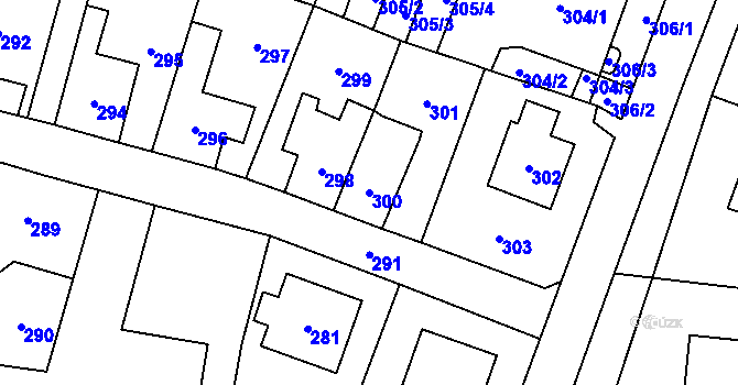 Parcela st. 300 v KÚ Fulnek, Katastrální mapa