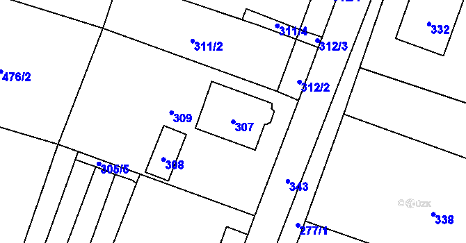 Parcela st. 307 v KÚ Fulnek, Katastrální mapa