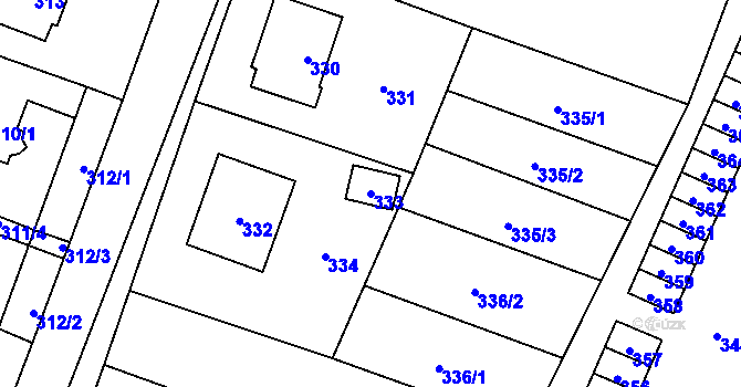 Parcela st. 333 v KÚ Fulnek, Katastrální mapa
