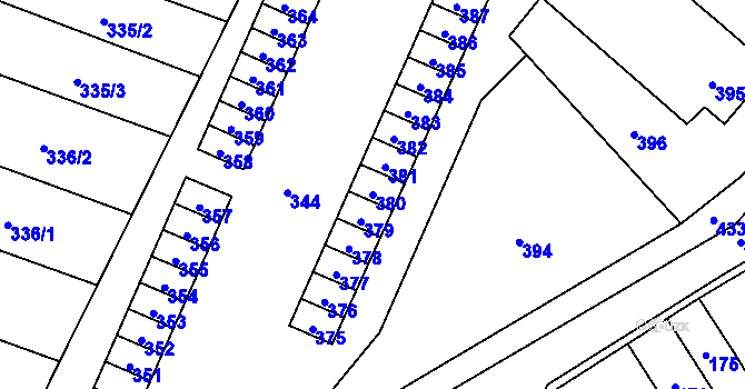 Parcela st. 380 v KÚ Fulnek, Katastrální mapa