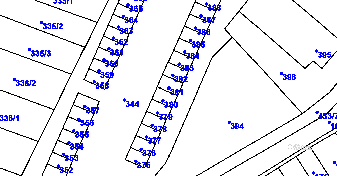 Parcela st. 381 v KÚ Fulnek, Katastrální mapa