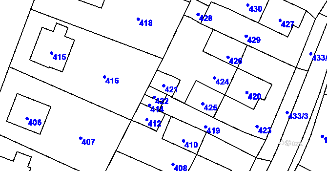 Parcela st. 421 v KÚ Fulnek, Katastrální mapa