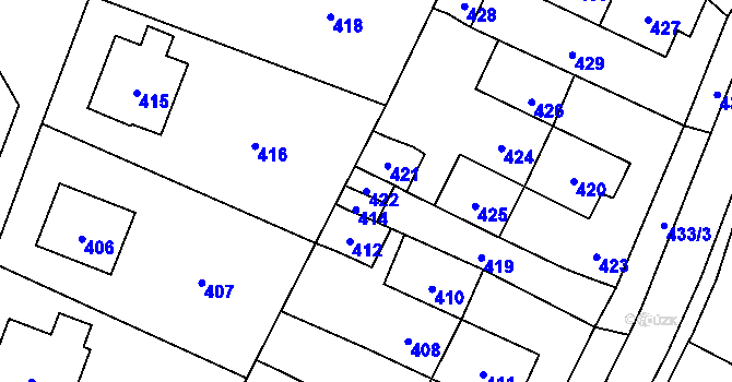 Parcela st. 422 v KÚ Fulnek, Katastrální mapa