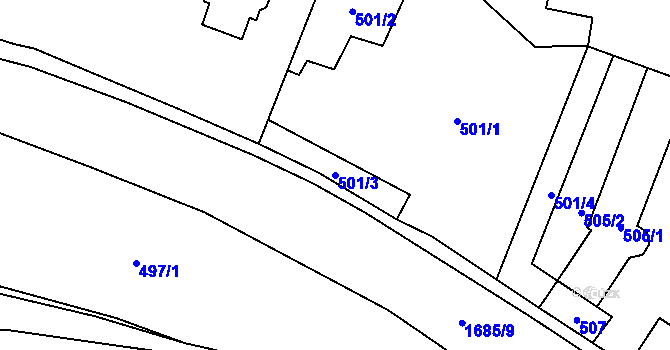 Parcela st. 501/3 v KÚ Fulnek, Katastrální mapa