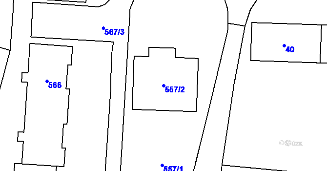 Parcela st. 557/2 v KÚ Fulnek, Katastrální mapa
