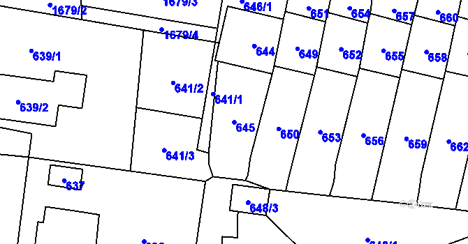 Parcela st. 645 v KÚ Fulnek, Katastrální mapa