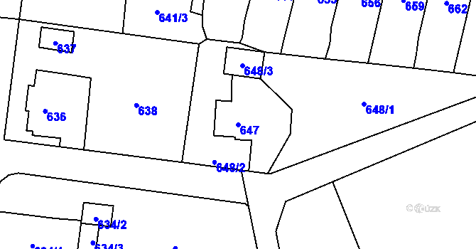 Parcela st. 647 v KÚ Fulnek, Katastrální mapa