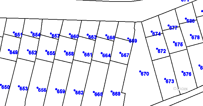 Parcela st. 664 v KÚ Fulnek, Katastrální mapa