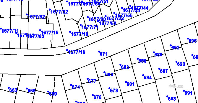 Parcela st. 671 v KÚ Fulnek, Katastrální mapa
