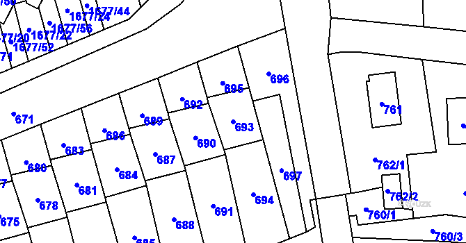 Parcela st. 693 v KÚ Fulnek, Katastrální mapa