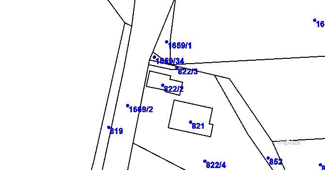 Parcela st. 822/2 v KÚ Fulnek, Katastrální mapa