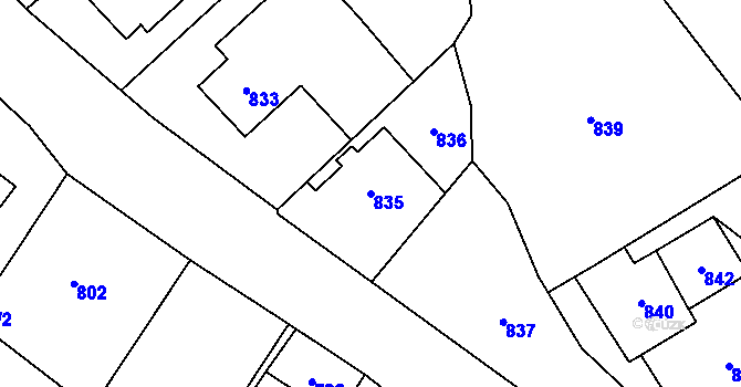 Parcela st. 835 v KÚ Fulnek, Katastrální mapa