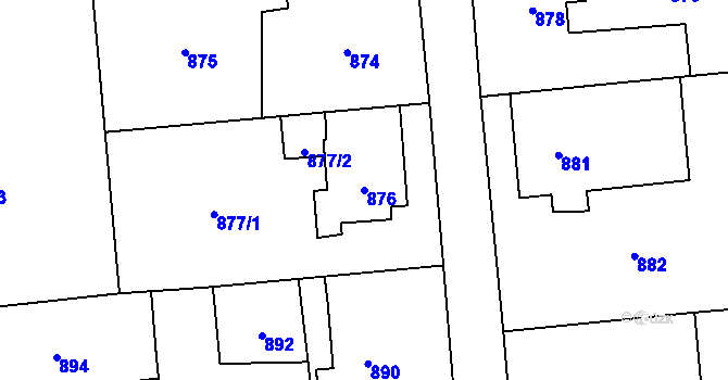 Parcela st. 876 v KÚ Fulnek, Katastrální mapa