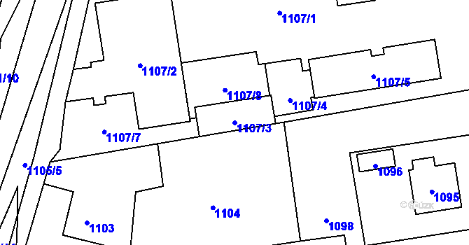 Parcela st. 1107/3 v KÚ Fulnek, Katastrální mapa