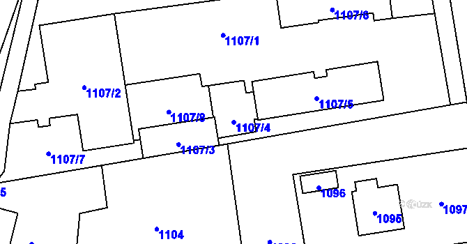 Parcela st. 1107/4 v KÚ Fulnek, Katastrální mapa