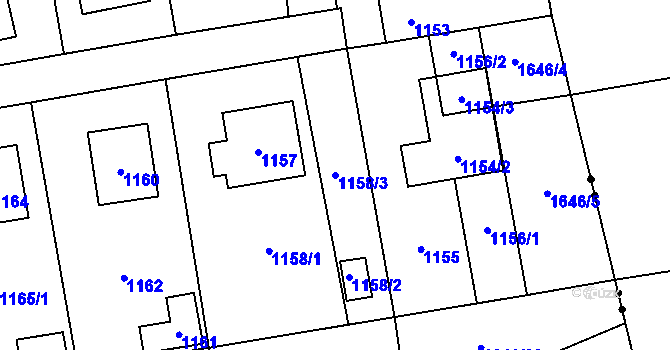 Parcela st. 1158/3 v KÚ Fulnek, Katastrální mapa
