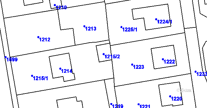 Parcela st. 1215/2 v KÚ Fulnek, Katastrální mapa